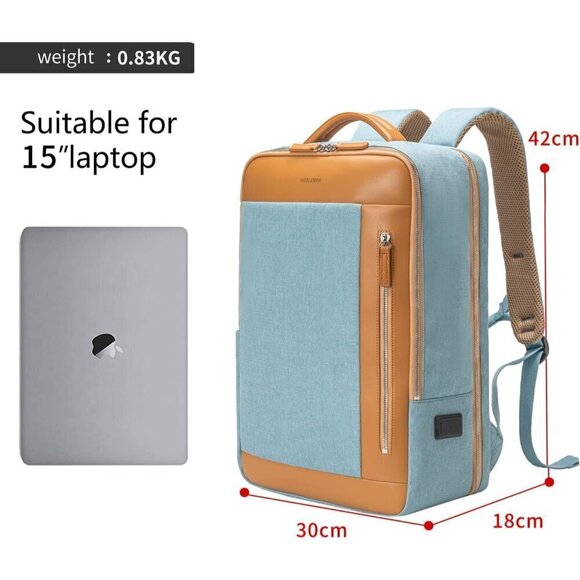 Men Blue Business Smart Backpack Waterproof Laptop Backpack Travel Durable bag - Picture 4 of 10